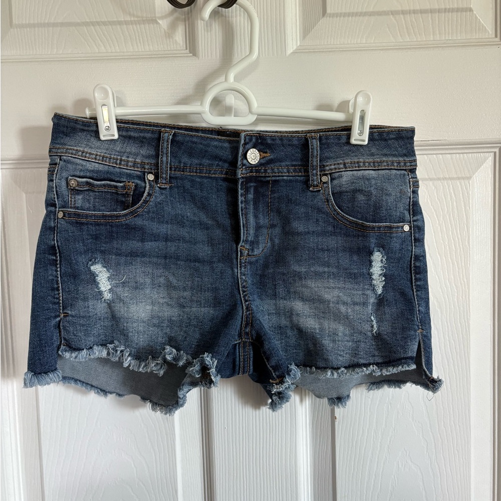 Celebrity Pink Blue Distressed Jean Shorts